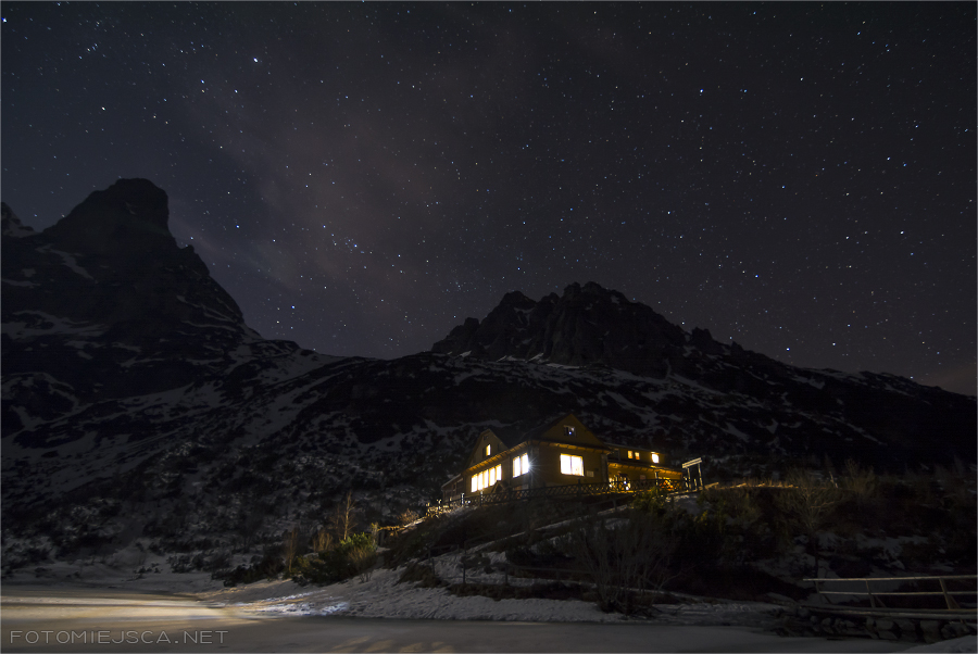 Tatry nocą Dolina Kieżmarska schronisko nad Zielonym Stawem Kieżmarskim